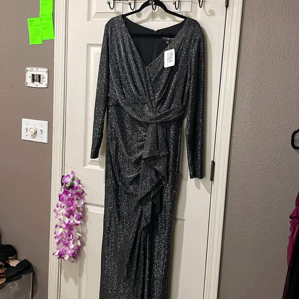 16w silver black long evening dress